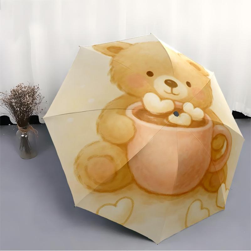 1pc Bear Hot ChocolateAutomatic Open/close Umbrella, 8-Rib Sturdy Structure, Portable Travel Umbrella, Parties, Everyday Usec06