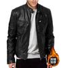 Winter business gentleman thermal zipper cardigan pocket decorative plush thick pu leather jacket stand-up collar slim leather jacket