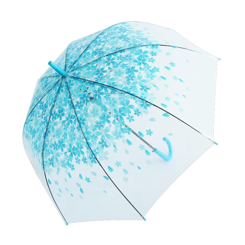 PVC Material Transparent Umbrella Straight Stem Long Handle Rainproof Umbrella Cute Flower Pattern Colored Design