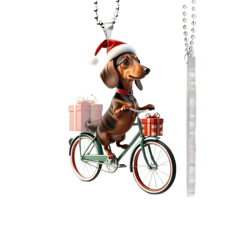 Christmas Dog Acrylic Pendant Car Ornament Cartoon Style For Auto Interior Decor