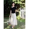 Women's Apricot Satin High-Waist A-Line Midi Skirt with Lace