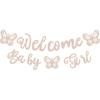 Pre-Strung Welcome Baby Girl Banner - Rose Gold Glitter Butterfly Theme Baby Shower Decorations, Perfect for Gender Reveal Party/Baby Girl Birthday