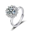 925 Sterling Silver Fashion Light Luxury Snowflake Six-claw Zircon Ring, Proposal Wedding Anniversary Gift