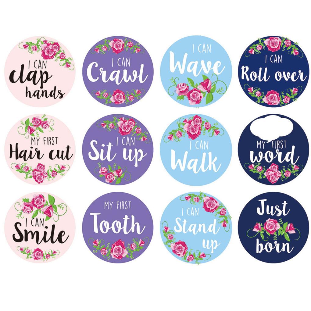 1\-12 Month Cartoon Newborn Tights Round Month Stickers Digital Printing Stickers Milestones Clothing Accessories Props