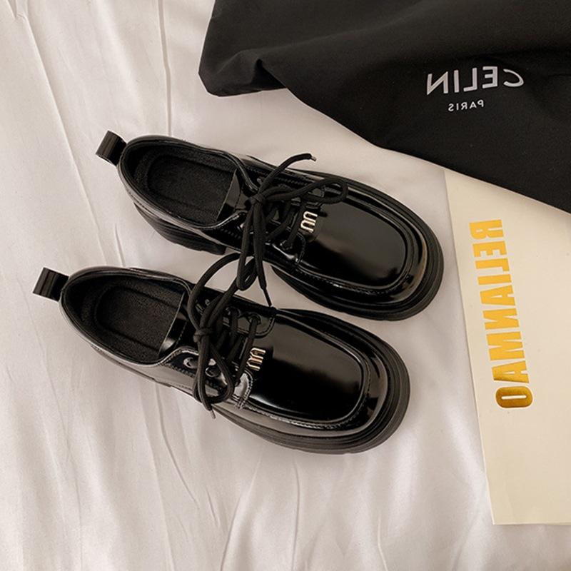 Cowhide Version~ Platform-soled JK Loafers Lace-up Thick Heel Versatile Small Leather Shoes Women's 2025 Autumn and Winter New Round Head Single Shoes