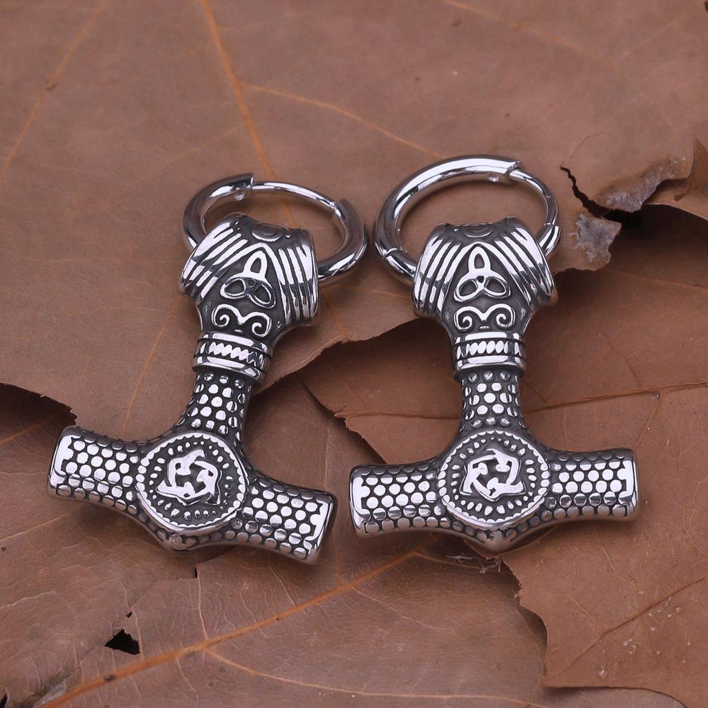 Vintage Vikings Stainless Steel Helmet of Awe Drop Earrings Plated Black Crack Pattern Rune Amulet Dangle Earring Jewelry
