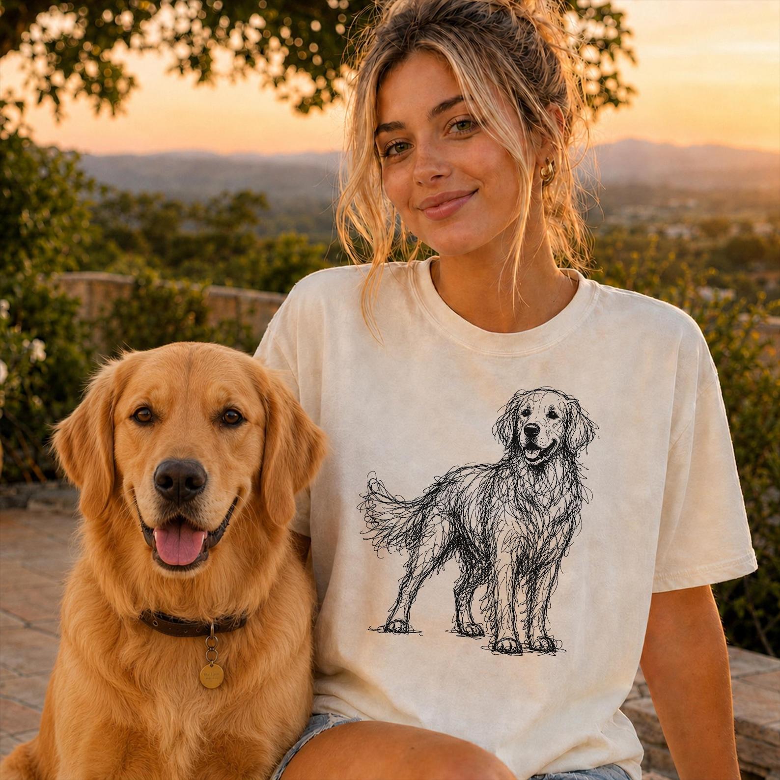 Golden Retriever Line Art Shirt, Minimalist Scribble Dog Sketch Tee, Abstract Dog T-Shirt, Dog Mom Gift, Artsy Animal Tee M