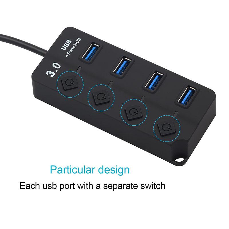 Rhombus 4-Port USB 3.0 Hub with Switch – One-to-Four Desktop Splitter Dock