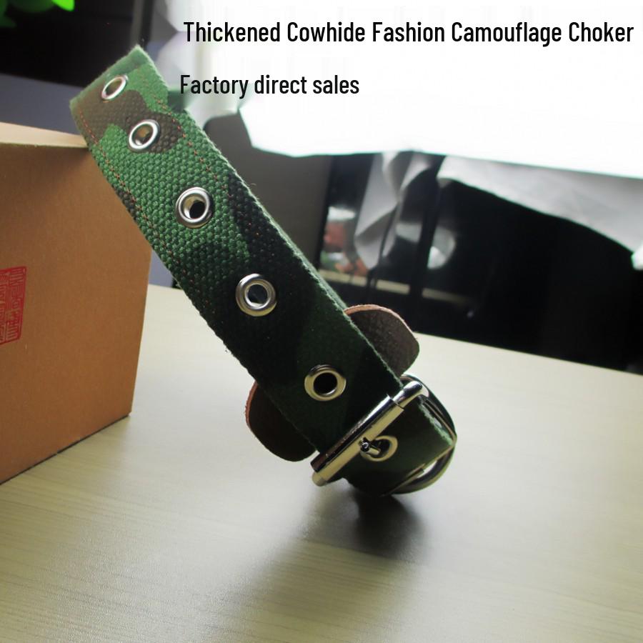 Camouflage Cowhide Dog Collar & Leash for Medium/Large Breeds - Golden Retriever & German Shepherd