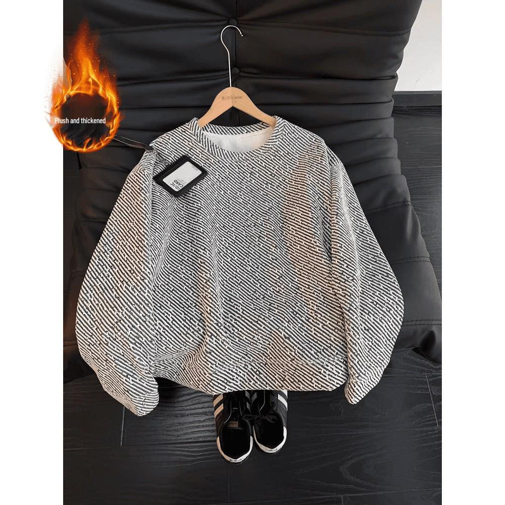 Men's 2026 Zebra Print Velvet-Lined Heavyweight Hoodie: Full Sky Stars, Round Neck, American Style, Autumn/Winter.