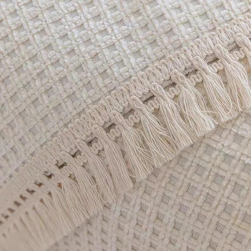 Cremefarbener Sofakissenbezug, universeller, rutschfester Sofabezug mit Quastenrand, für alle Jahreszeiten