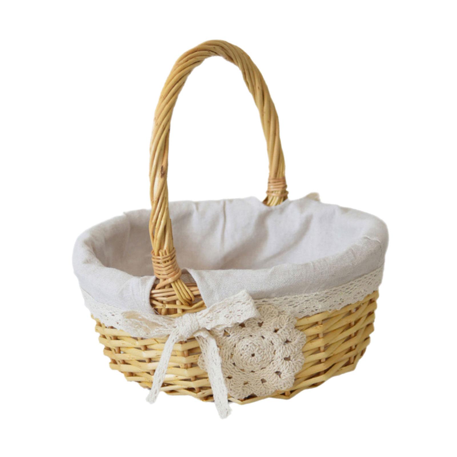 

Portable Oval Handbasket With Fabric Lining Accessory for Shopping And Picnics Sturdy Willows Materials Designs T1