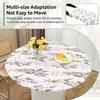Elastic Round Table Cloth Fitted Flannel Backed Vinyl Tablecloth Waterproof Wipeable Dining Table Covers For Camping