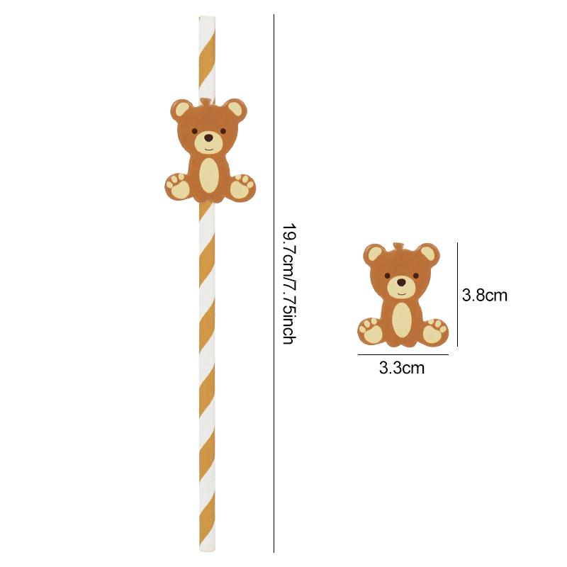 20Pcs Teddy Bear Paper Straws Cute Brown Pink Bear Disposable Drinking Straw Kids Birthday Baby Shower Party Decoration Supplies