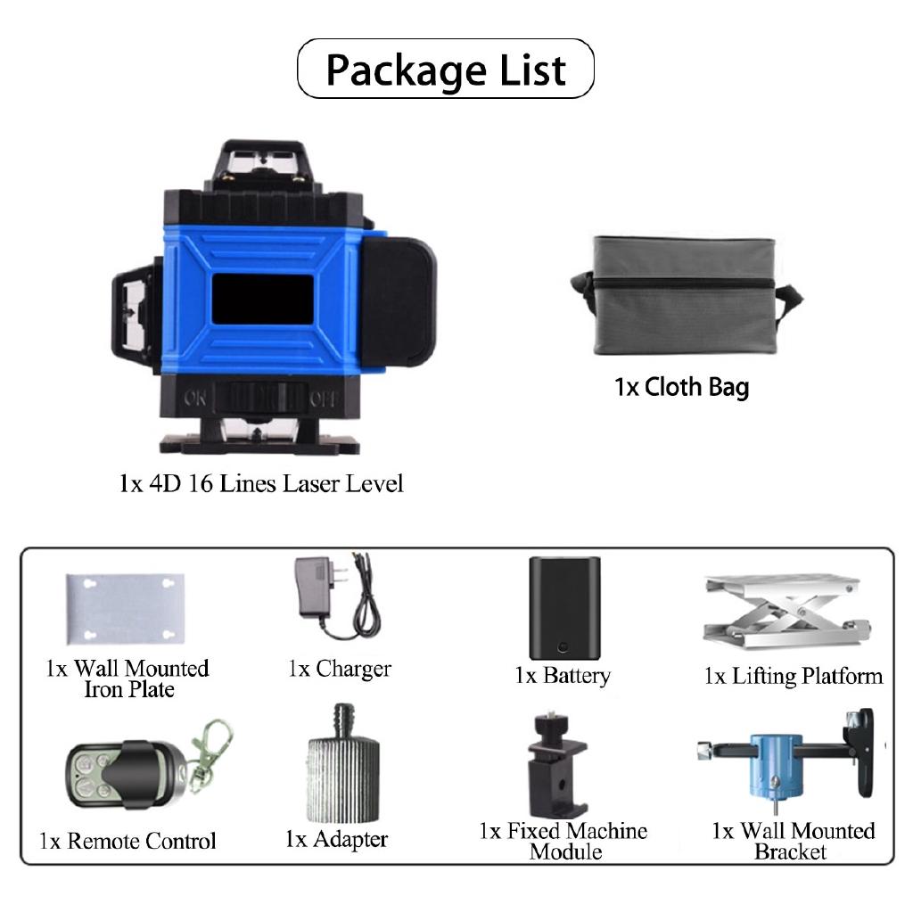 4D 16 Lines Laser Level Green Laser Self-Leveling 360 Horizontal And Vertical Cross Super Powerful Green Beam Level Level