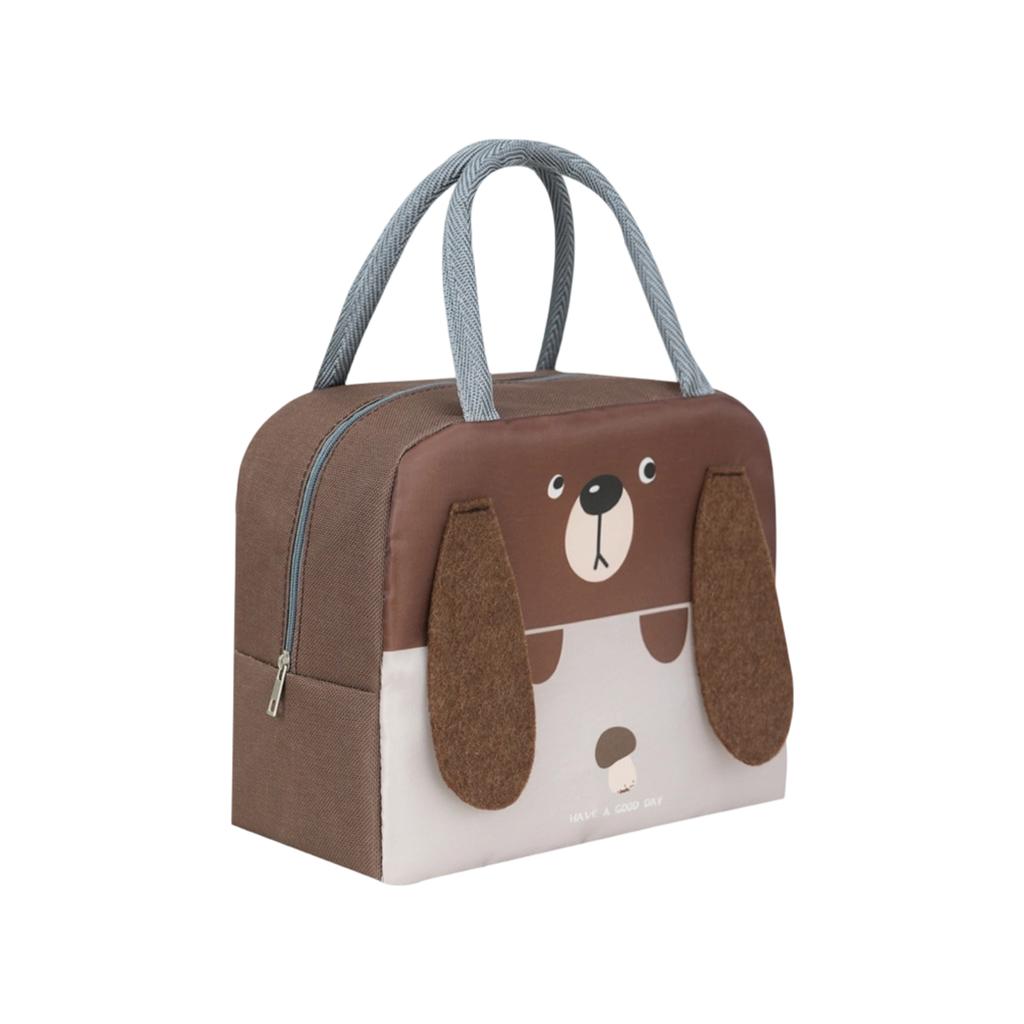 Oxford Fabric Cartoon Lunch Bag Insulated Portable Handheld Lunch Box with Zipper Closure and Soft Handles for Daily Use and Outdoor Activities
