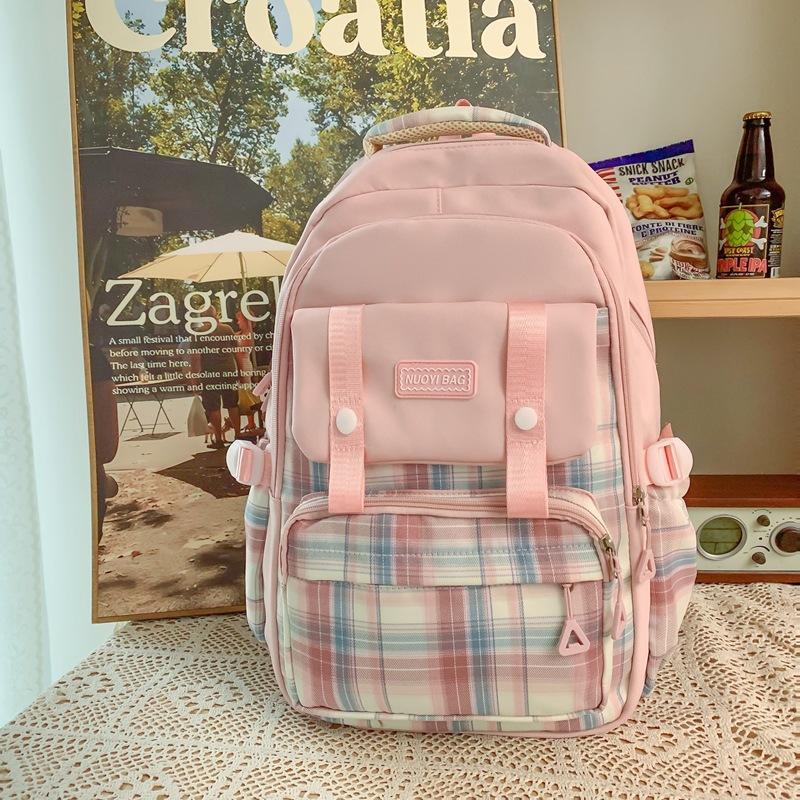 New Large-capacity Make-up Bag Trendy and Fashionable Plaid Junior High School College Student Backpack Two-piece Backpack Fashionable