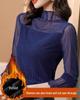 Women's High Neck Mesh Lace Base Layer: Fleece-Lined Long Sleeve Fashionable Innerwear for Autumn/Winter.