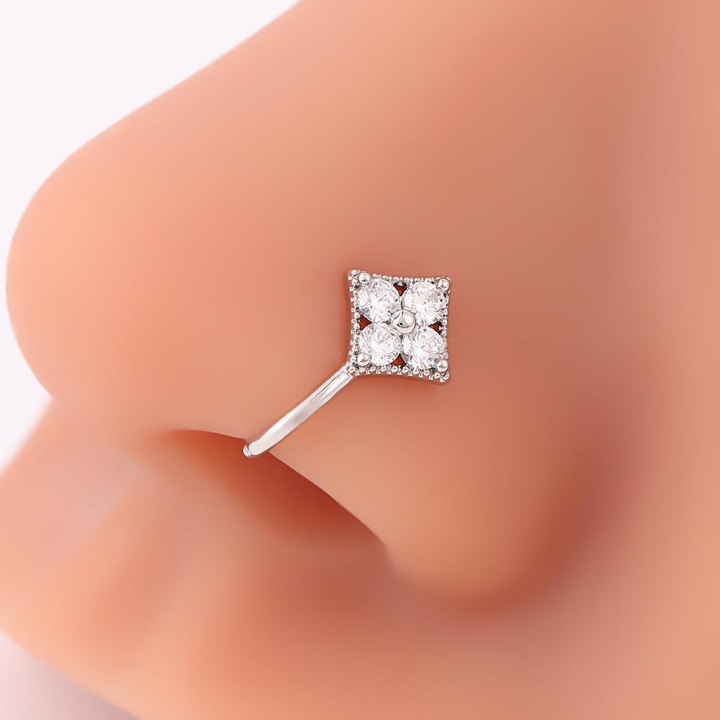 Fashion Four-Leaf Clover Nose Ring, Trendy Personality, Geometric Rhombus Nose Stud, Simple U-Shaped Perforated Nose Clip