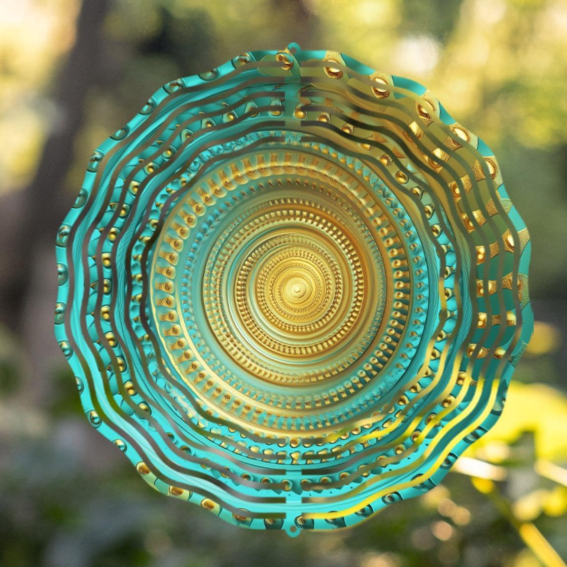 

10 Inch Turquoise Golden Wind Chime with 360 Rotating Hook Durable Metal Outdoor Decor for Garden Patio Balcony No Batteries Needed 01A