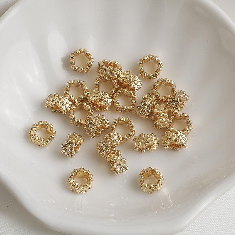 14K Gold Filled Double Layer Crown Flower Cup Spacer Beads Necklace DIY Jewelry Accessories