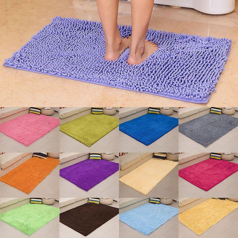 Shaggy Long Microfiber Non Slip Absorbent Bath Mat Bathroom Shower Carpet Rugs
