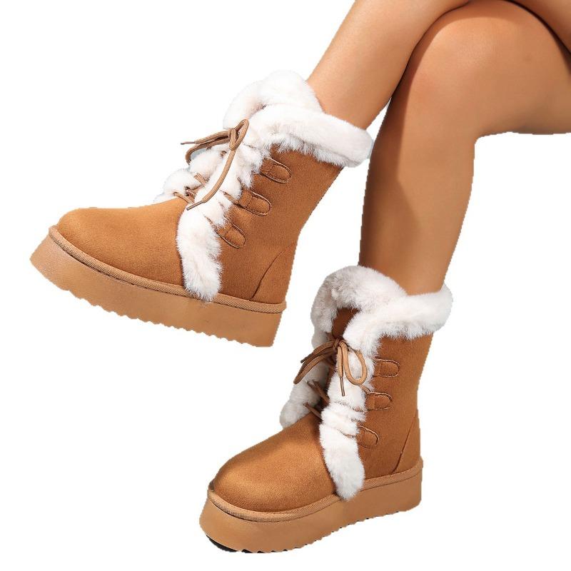 Autumn and Winter Snow Boots Women's Fleece Thickened Thick Sole Heightening Fur Integrated Cotton Shoes Fluff Warm Boots