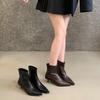 2025 New Foreign Style Thin Versatile Sleeve Pointed Tip Thin Heel Commuting and Bare Boots Solid Color Retro Medium Heel Thin Boots