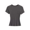2025 Summer Kardashian Style Ribbed Short Sleeve Top - Solid Color & Sexy Round Neck