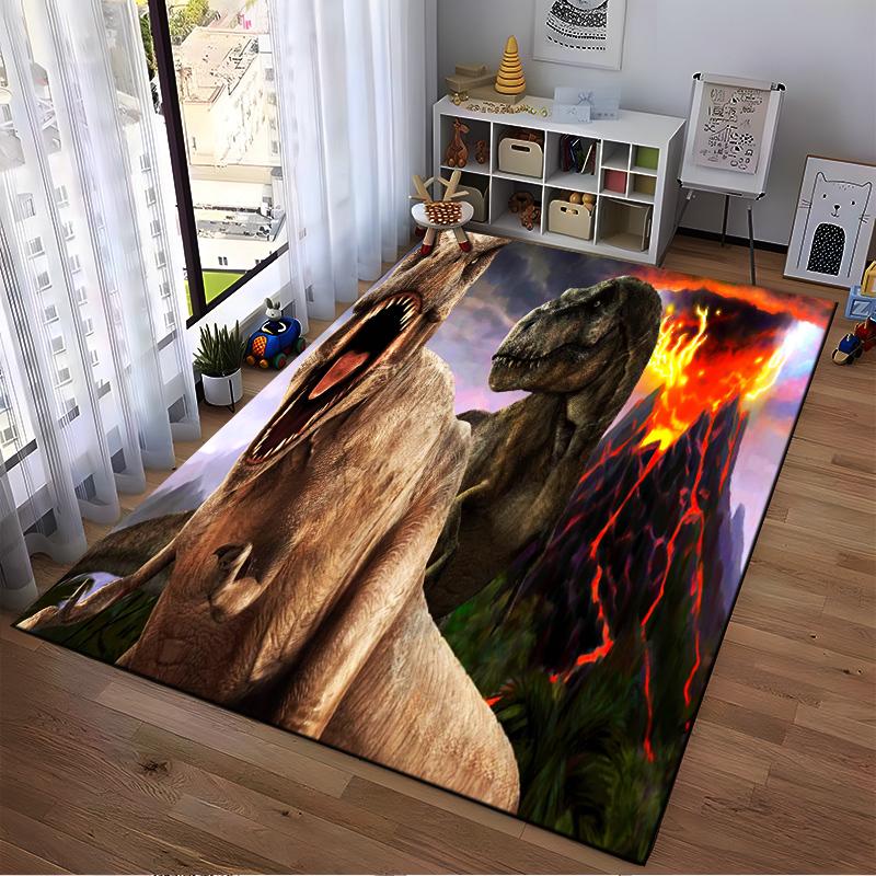 Tappeto Realistico con Stampa di Dinosauri e Sfondo di Eruzione Vulcanica per Decorazione della Stanza dei Bambini" Adatto per l'uso come antiscivolo1 per1stanza e divani della camera da letto