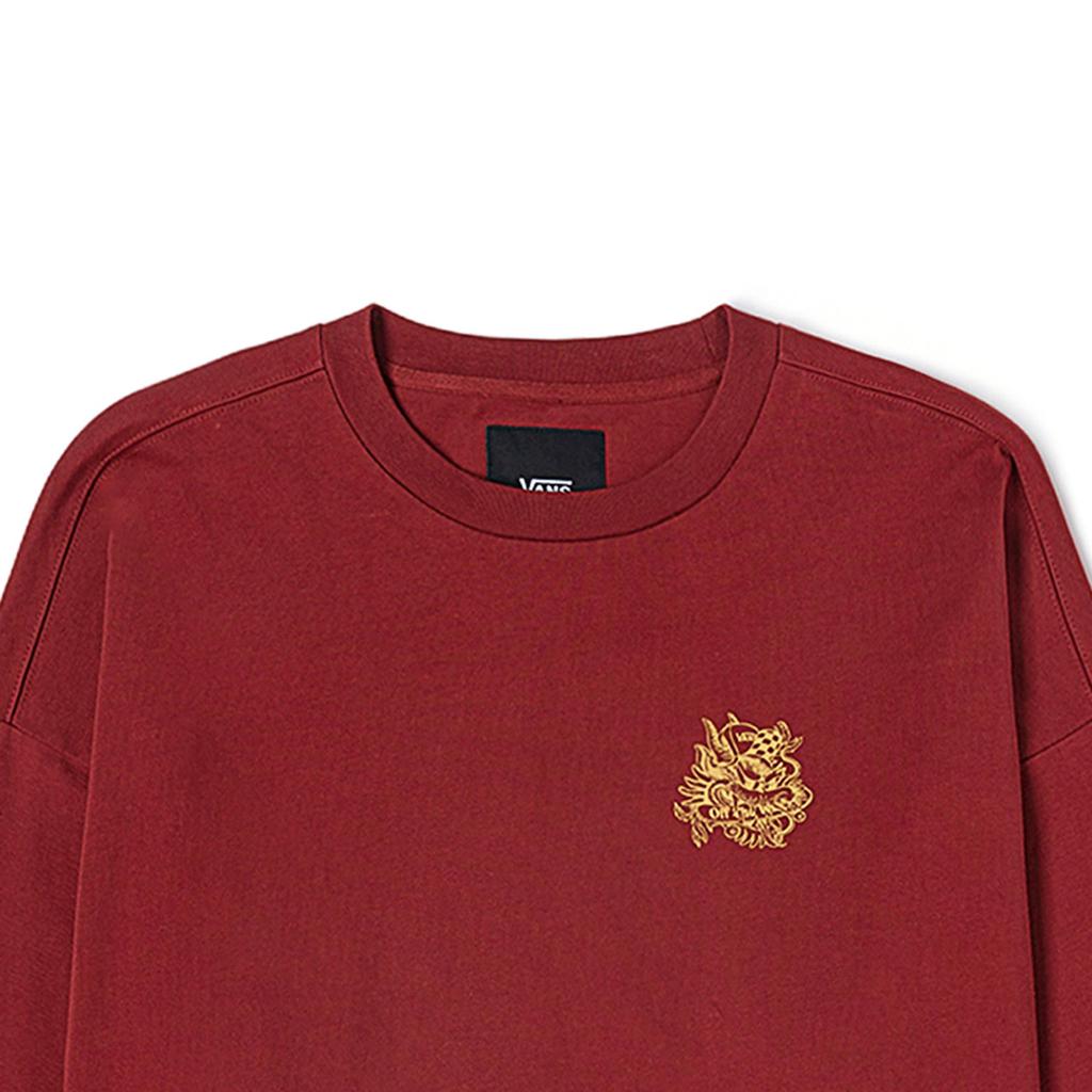 Vans Year Of The Dragon Zodiac Series Printed Letter Crew Neck Pullover Loose Long Sleeve T-Shirt Unisex T-Shirt Red Brown VN000GP87BF