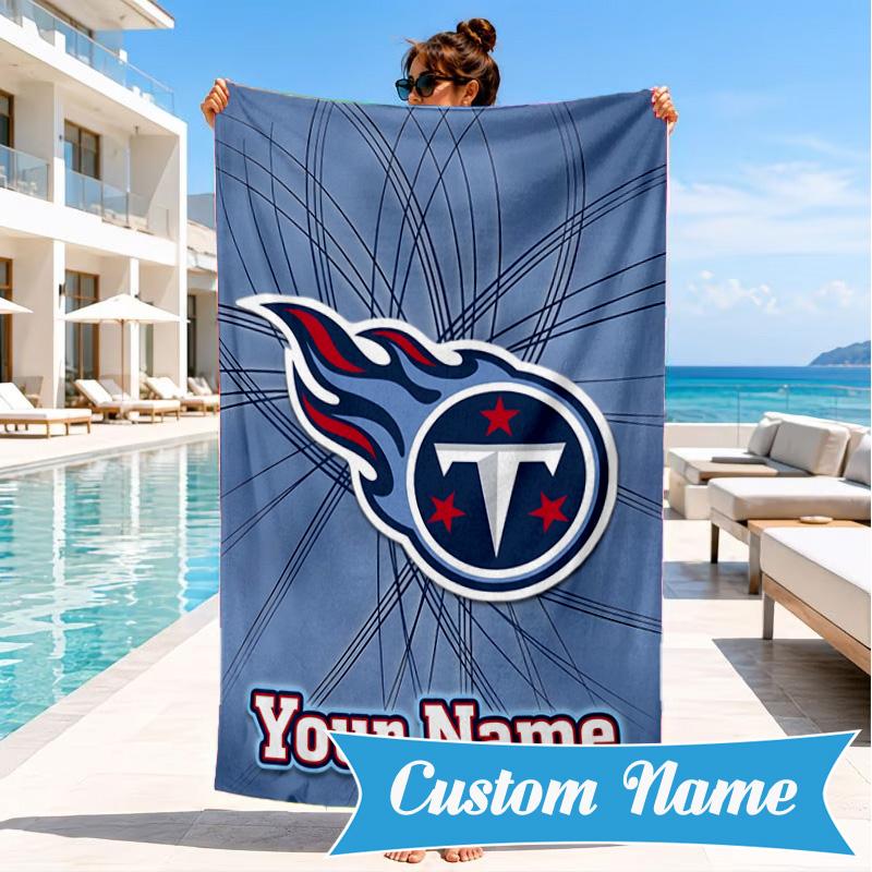 Custom Name Titans Crest Personalized Microfiber Beach Towel, Quick-Dry, Ideal for Summer Travel, Beach Essential, Swimming