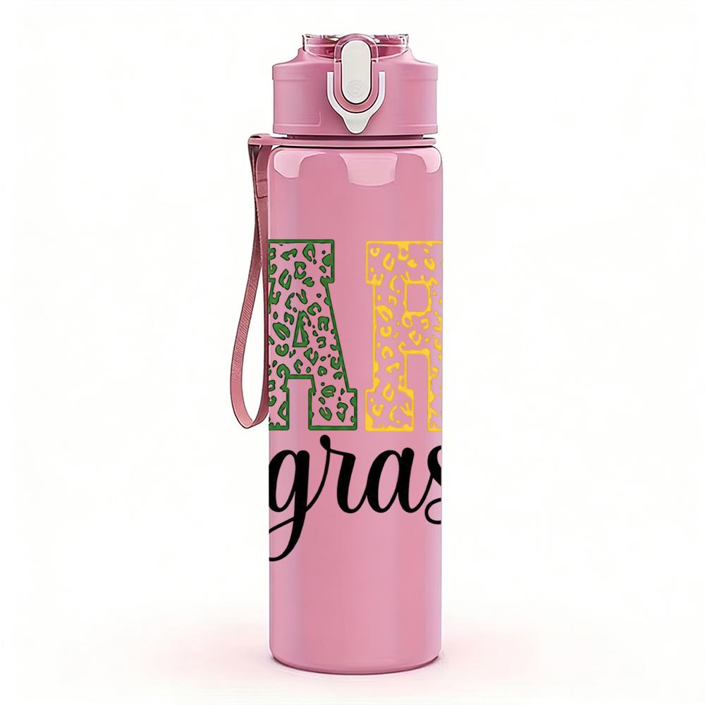 1PC Mardi Gras Color Letter Graphic,750ml Color Plastic Sports Water Bottle,Leakproof Flip Straw Lid,Suitable for Sports Office Home Use