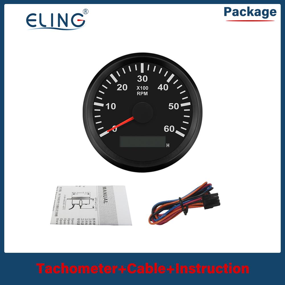 ELING 85mm Newest 3K 4K 6K 7K 8K RPM Tacho Tachometer Gauge REV Counter with Hour Meter Red Backlight for Ship Truck 12V 24V