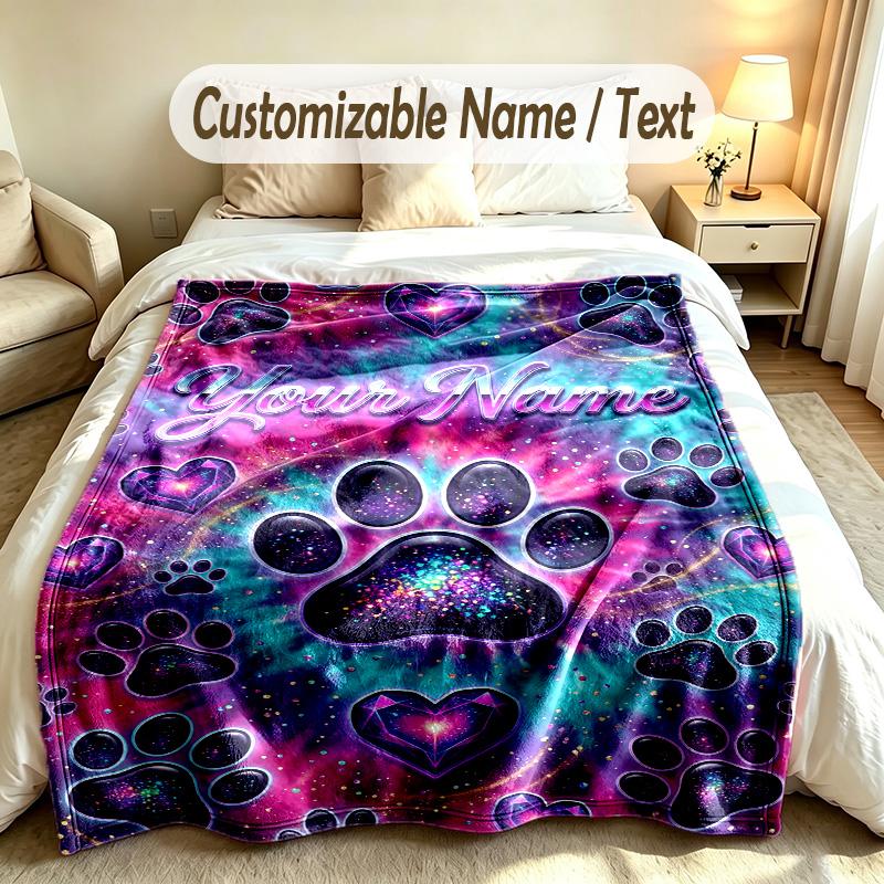 Dog Theme Soft Blanket Personalized Custom Name Text Print Warm Blanket Home Sofa Bedroom Decor