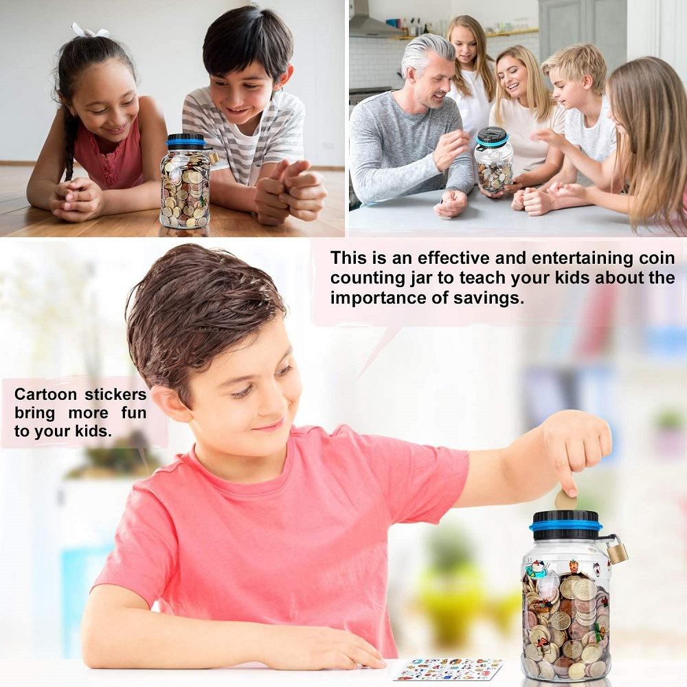 Smart counting piggy bank large bucket 1.8L creative plastic transparent piggy bank