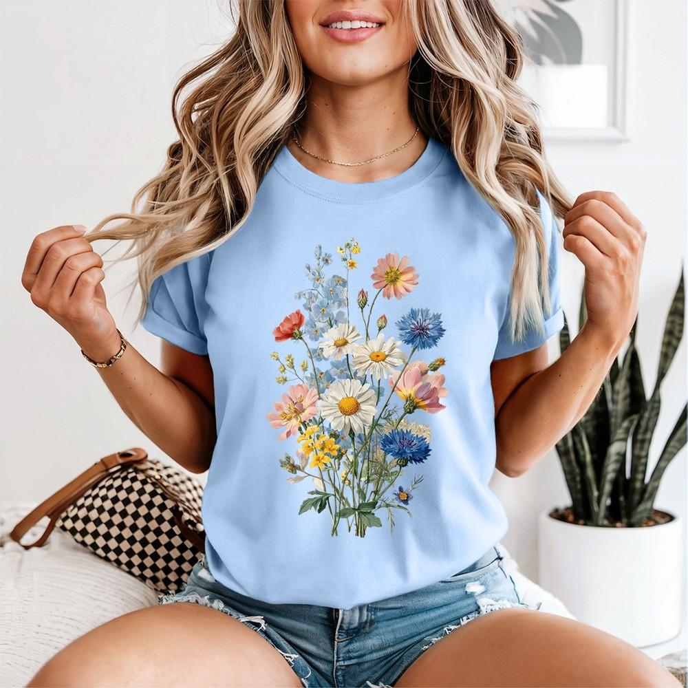 Unisexs Botanical Wildflower T Shirt Plant Lover Gardener Flower Tee Gift Top 2XL