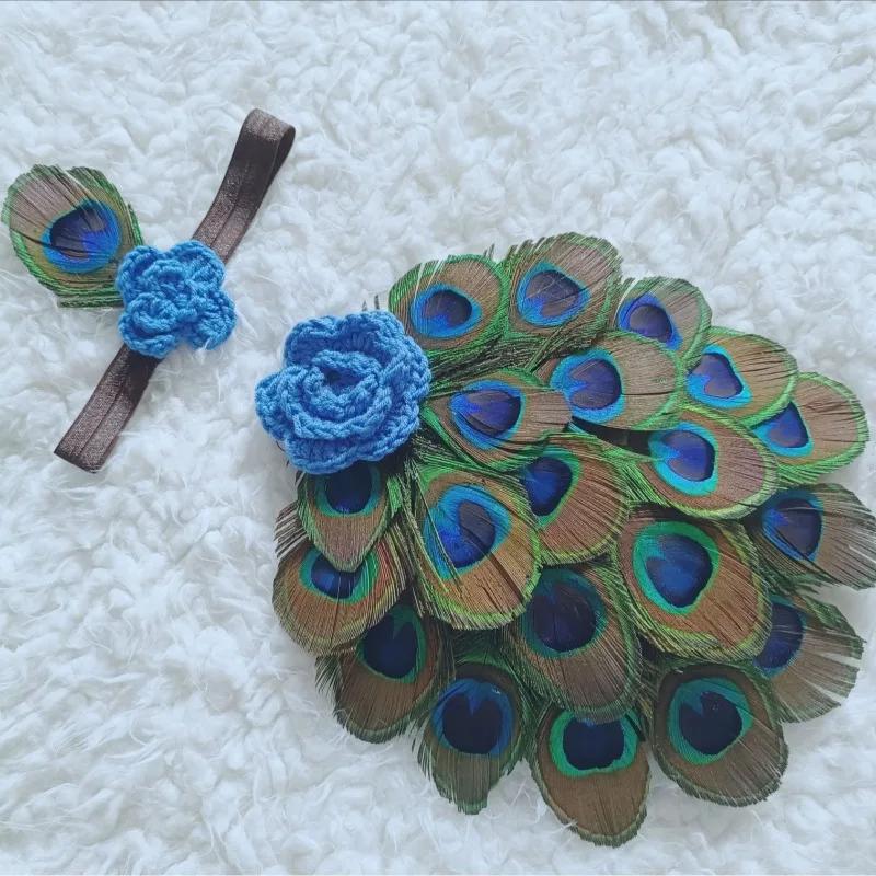 Fuentes transfronterizas tocado de bebé plumas de pavo real accesorios de fotografía de recién nacido ropa de modelado para fotos de bebé de cien días