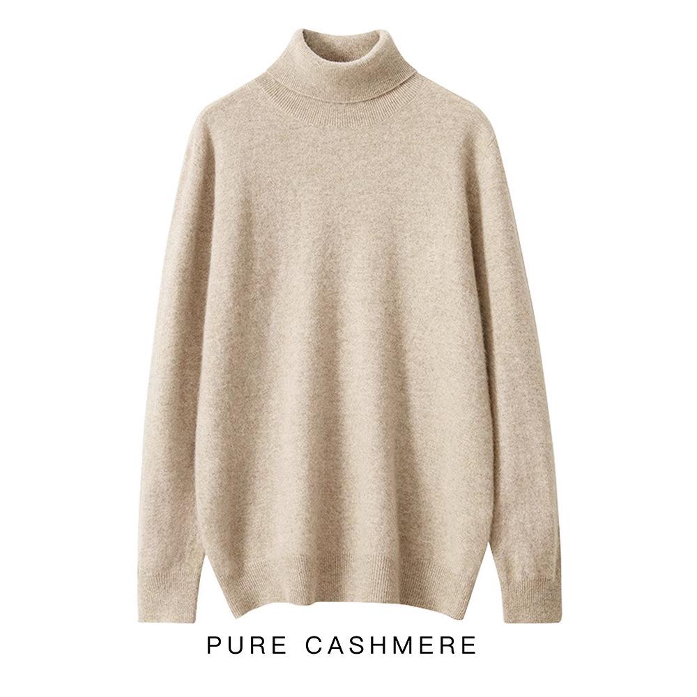 Men's Plus Size High Neck 100% Pure Wool Sweater - Loose Fit, Solid Color Pullover Knitwear