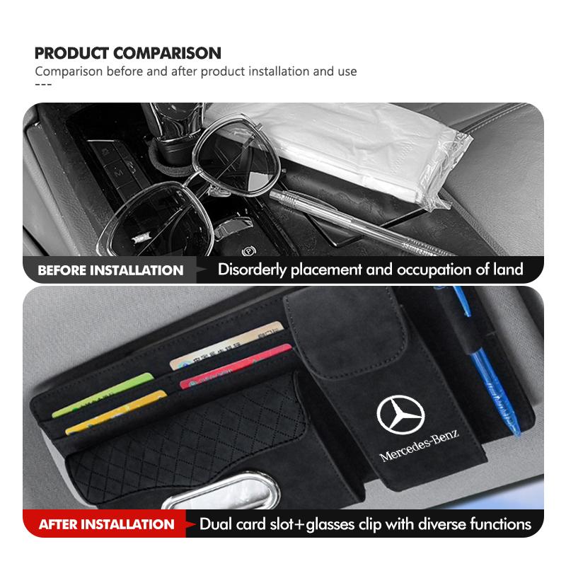 CSF1   Car Sun Visor Glasses Card Holder Hanging Tissue Storage Box For Mercedes Benz CLK GLC W212 C200 C300 W203 W204 W205 W169 W176
