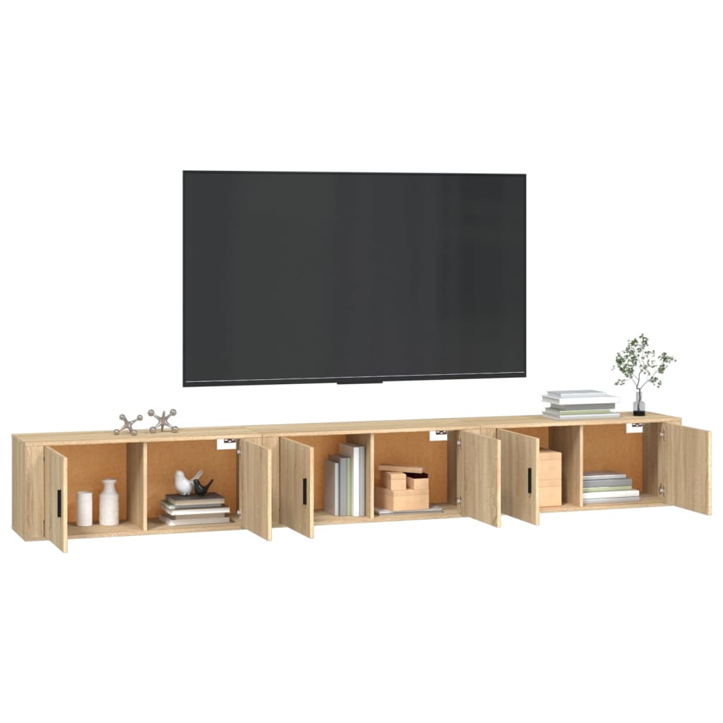 Wall Mounted TV Cabinets Set of 3 Sonoma Oak Finish 100 X 34.5 X 40 Cm