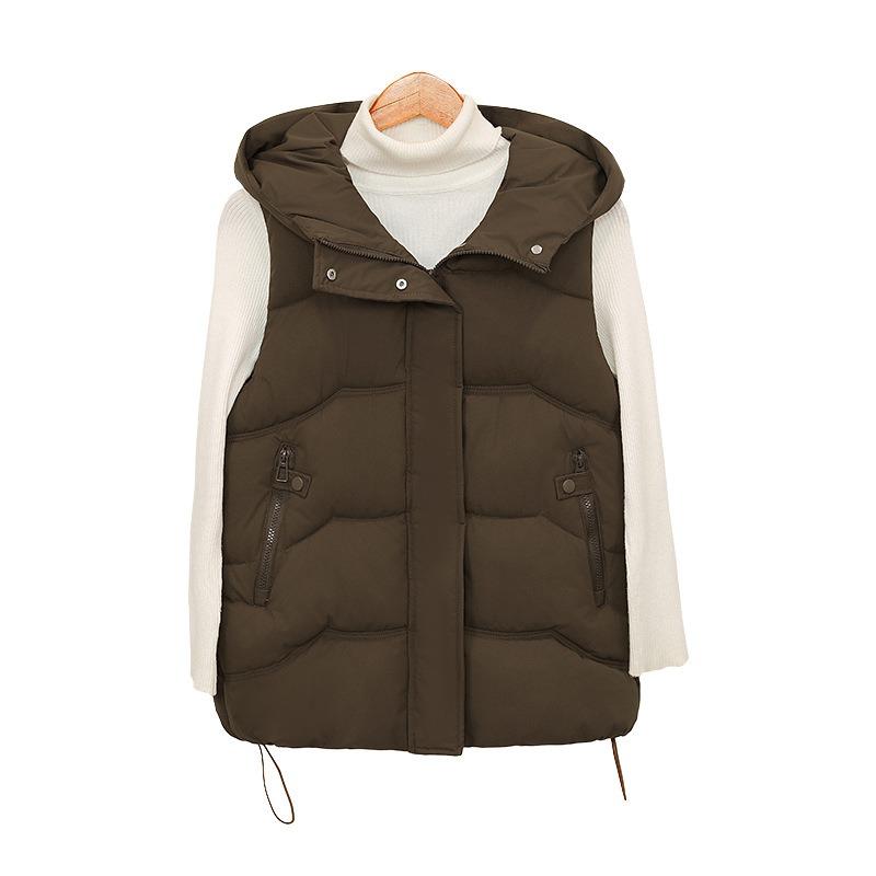 Winter New Down Cotton Vest Hooded Versatile Warm Sleeveless Vest Women's Vest Jacket