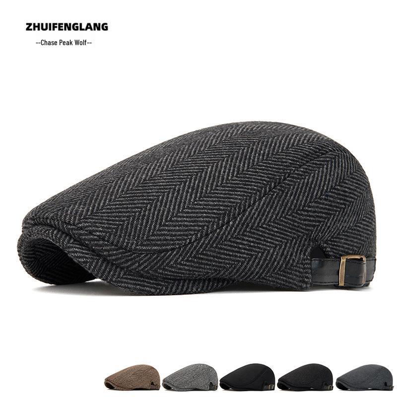 Men's Imitation Sheepskin Duckbill Cap - Stylish Korean, Middle-Aged & Elderly Newsboy Beret for Autumn/Winter.