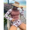 New Long Sleeve Surfing Wetsuit Digital Print Flat Angle Bikini Set Women's Swimming Costume Diving Suit