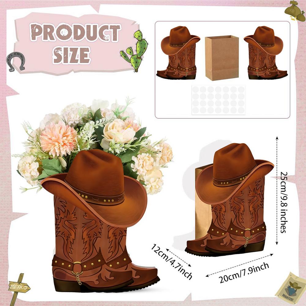 

Western Cowboy Boots Flower Boxes 8 Pieces Western Cowboy Style Party Decor Decorative Flower Boxes Centerpiece For Birthday коричневий
