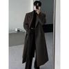 Men's Black Mid-Length Woolen Trench Coat – Autumn/Winter Loose Fit, Thickened Korean Style.