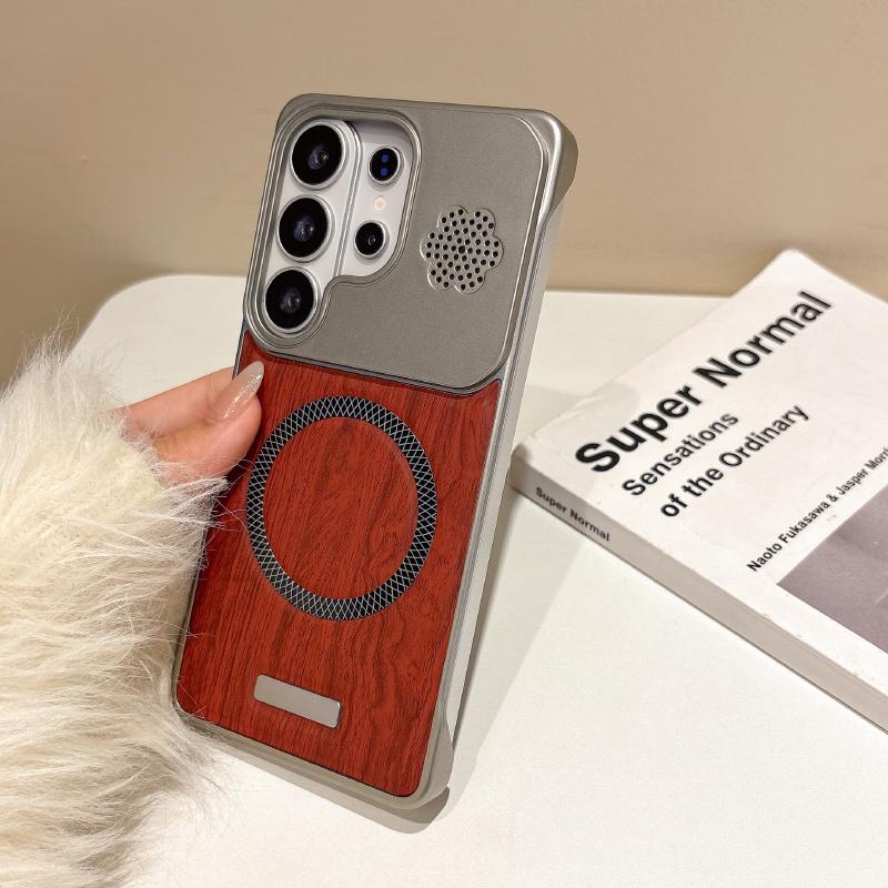 

Borderless PC+Wood Grain PU Leather Magsafe Phone Case For Samsung S26 Ultra S24 S22 S23 S25 Ultra Plus A57 A56 A55 A37 A36 A35 Galaxy A55 5G червоний