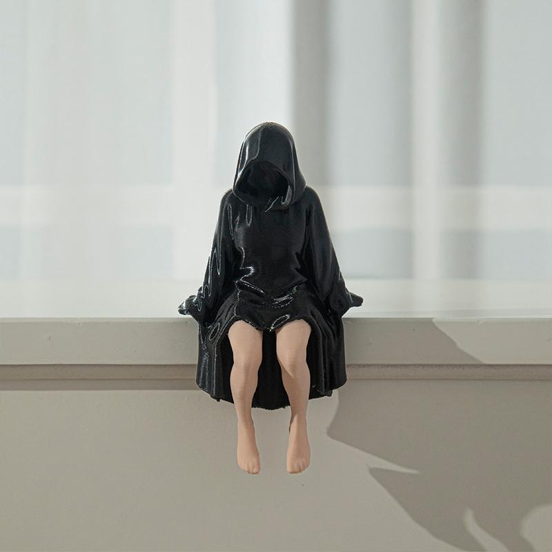 3D Mysteriöse Statue für Bücherregal Schwarzes Gewand Königin Figur Gotische Maskierte Frauen Sitzende Statue Zimmer Desktop Ornamente Skulptur
