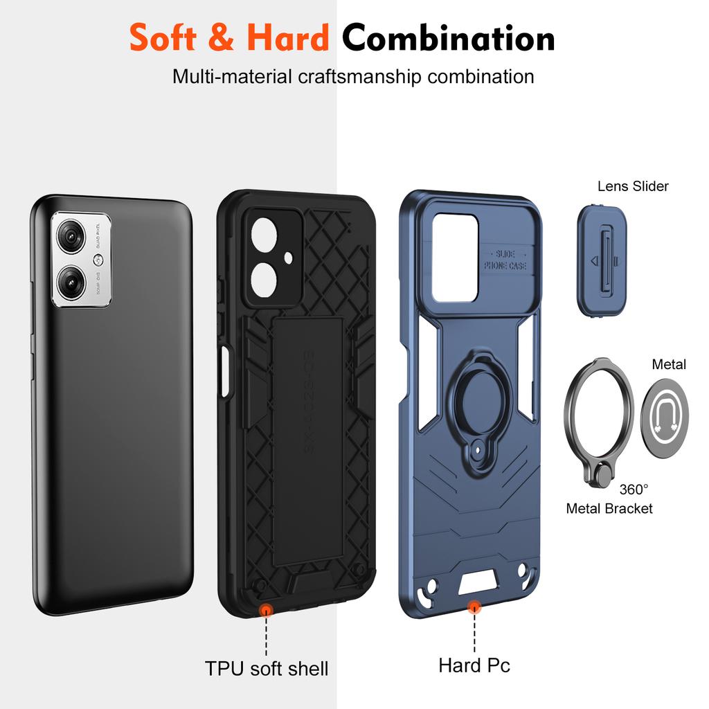 Magnetic Holder Ring Cover For Motorola Moto G04 G04S G14 G24 G34 G54 G84 G35 G45 G55 G85 Shockproof Armor Slide Lens Case