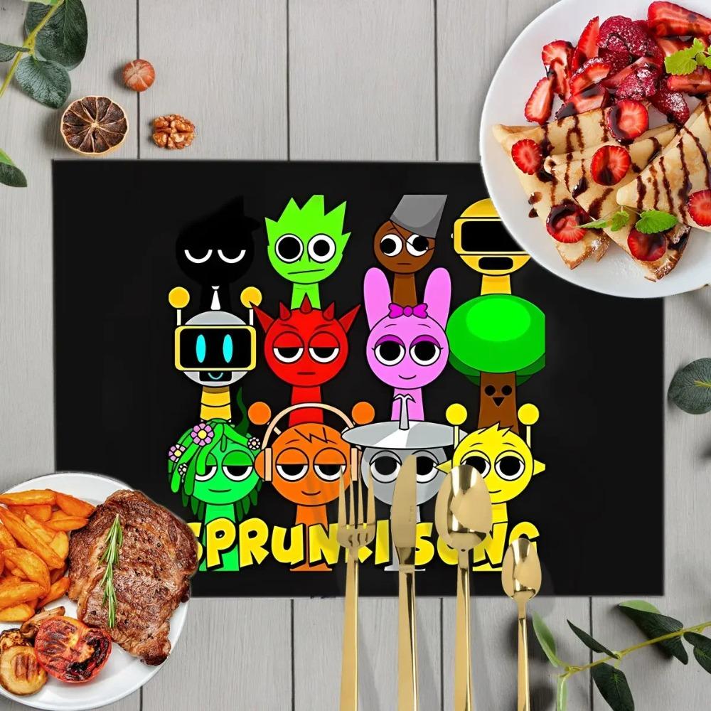 1 Stück Cartoon Sprunki Tischsets für das Essen Sprunki Incredibox Leinen Platzset Kaffeetassenuntersetzer Küchen Geschirrtrockenmatten